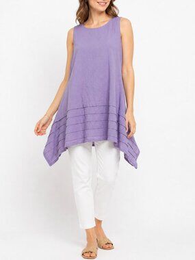KALIYANA Oversized Linen Cotton Tunic Dress Sleeveless Purple Women's 1, Medium